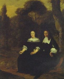 Portrait Of A Gentleman And His Wife Seated In A Wood by Herman Mijnerts Doncker