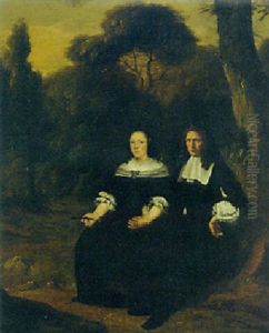 Portrait Of A Gentleman And His Wife, Seated In A Wood by Herman Mijnerts Doncker