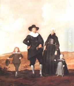Portrait Of A West Frisian Couple With Their Two Children by Herman Mijnerts Doncker