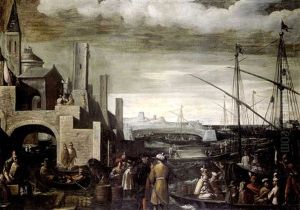Scene De Port Animee De Marchands Turcs