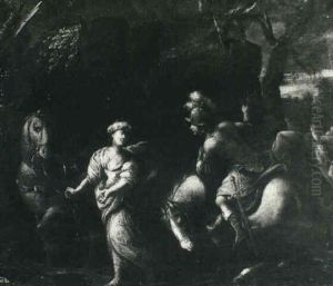 A Man In Armor, On Horseback Addressing A Princess Probably Vafrino, Tancred's Armor Bearer, Fetching Erminia by Giovanni Andrea (il Mastelletta) Donducci