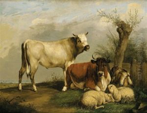 Kuhe, Schafe Und Eine Ziege Auf Der Weide by Dionys van Dongen