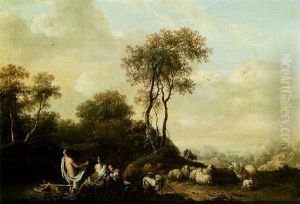 A Pastoral Landscape With Shepherdesses Bathing by Dionys van Dongen
