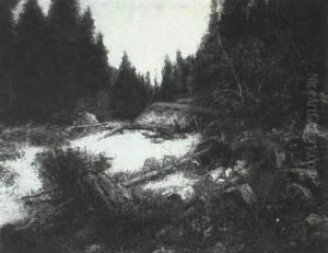 A Wooded Mountain Landscape by Hendrick von Donick
