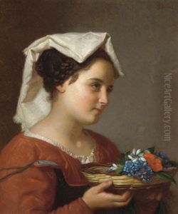 Italienisches Bauernmadchen Mit Blumen by Otto Donner von Richter