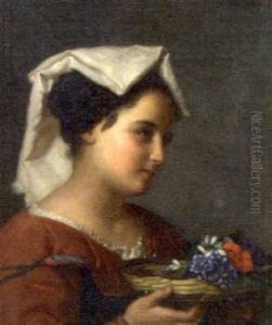 A Peasant Girl Witha Basket Of Flowers by Otto Donner von Richter