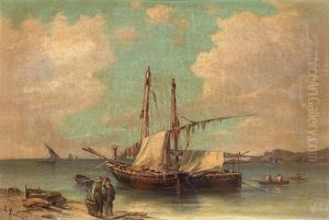 Marina Con Barche E Pescatori by Emilio Donnini