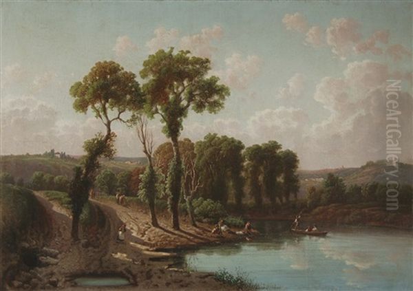 Paisaje Con Lago Y Personajes - view 1