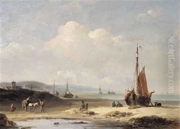 A Coastal Scene With Fisherfolk And Bomschuiten - view 1