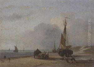 Angelandetes Segelschiff