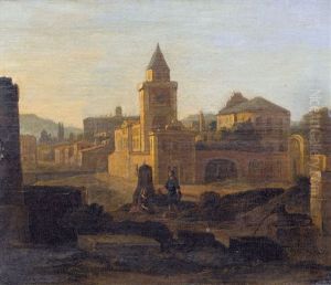 Italienische Stadtpartie Mit Paar Am Brunnen