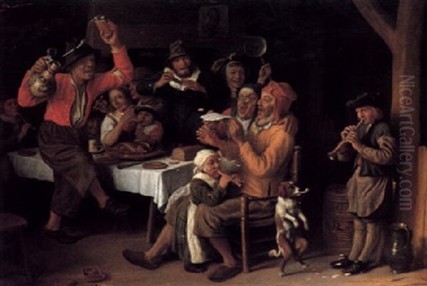 An Interior With Peasants Singing And Dancing Around A Table - view 1