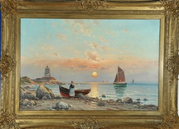 Hollanderin Mit Boot Am Strand Bei Sonnenuntergang - view 1