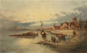 Kustenlandschaft Mit Windmuhlen Und Dorf by Armand Dore