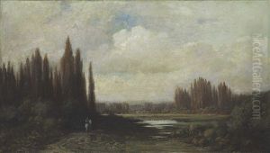 Landscape With A Rider By A Pond by Gustave Dore