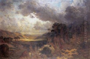 Ecossais Dans Un Paysage De Montagne Au Soleil Couchant by Gustave Dore