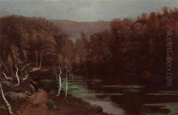 A Faggot-gatherer Resting In A Wooded River Landscape - view 1