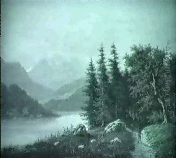 Flusslandschaft Mit Gebirgsmassiv Im Hintergrund - view 1