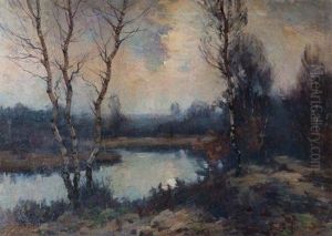 Paysage D'automne Avec Etang by Emile Van Doren