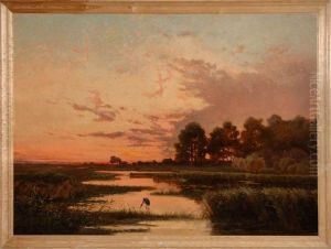 Coucher De Soleil Sur Un Etang En Campine Coucher De Soleil Sur Un Etang En Campine