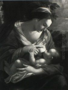 The Madonna And Child In A Landscape by Michel Dorigny