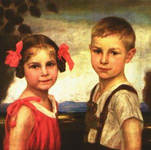 Doppelportrait Mit Geschwisterpaar, Meisterlich Charakterisiert Vor Landschaftshintergrund by Hermann Doermann