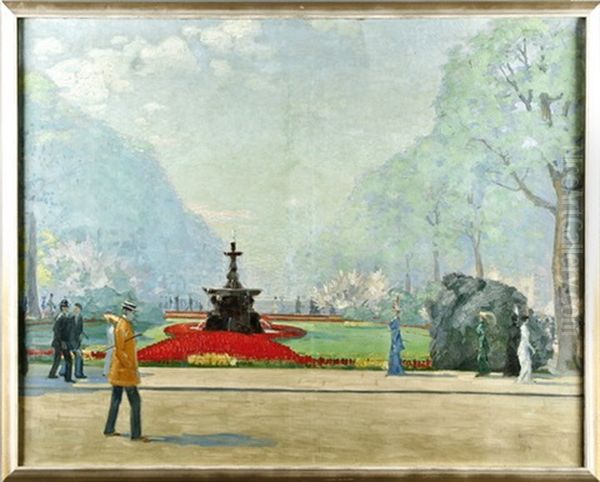 Flanierende Spazierganger Im Bluhenden Schlosspark - view 1