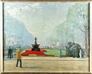 Flanierende Spazierganger Im Bluhenden Schlosspark by Ernst Dorn