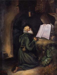 Betender Emerit In Grotte Bei Kerzenschein