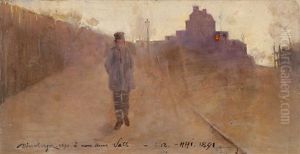 Passant Dans La Rue Au Crepuscule by Karl Johannes Andreas Adam Dornberger