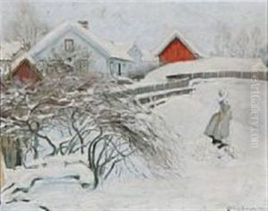 A Snowy Day In The Garden by Karl Johannes Andreas Adam Dornberger