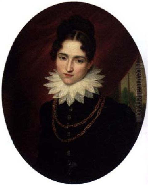 Portrait Of Comtesse De Valence In A Dark Blue Dress And A Lace Collar - view 1