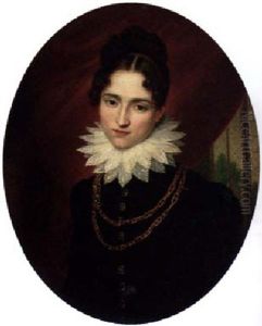 Portrait Of Comtesse De Valence In A Dark Blue Dress And A Lace Collar