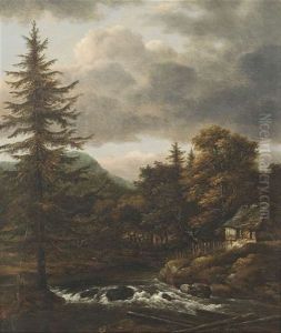 Bewaldete Landschaft Mit Einem Bach, Bauernhaus Und Hirtenstaffage