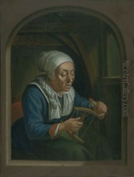 Alte Frau Mit Garnspule - view 1