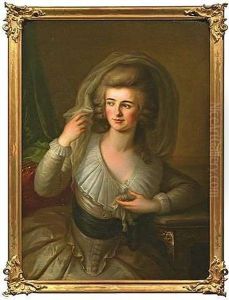 Bildnis Der Maria Josepha Edle Von Rauscher Auf Weeg In Einem Cremefarbenen, Eng Geschnurten Seidenkleid Mit Plissee-kragen by Johann Jakob Dorner the Elder