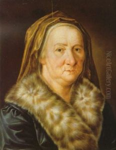 Portrait Of An Old Lady Wearing A Blue Silk Robe Trimmmed With Fur And Gold Veil