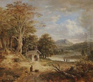 River Landscape In The Foothills With Chapel And Figures by Johann Jakob Dorner the Younger