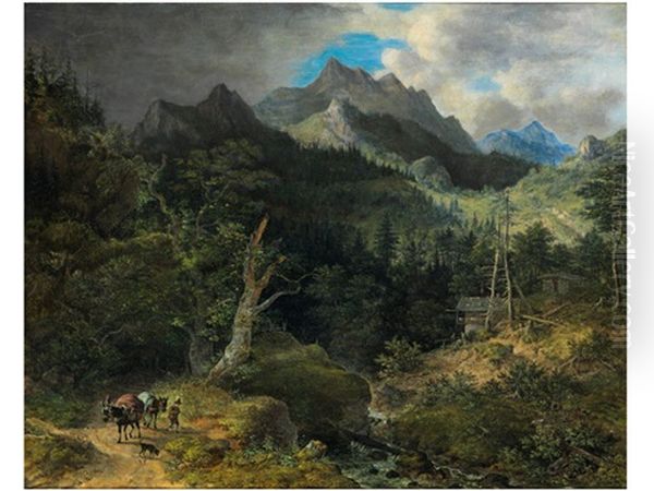 Gebirgslandschaft Mit Reisendemund Gehoft - view 1