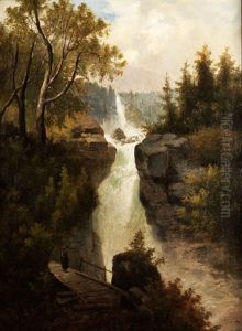 Rauschender Wasserfall Im Hochgebirge Mit Figurenstaffage by Johann Jakob Dorner the Younger