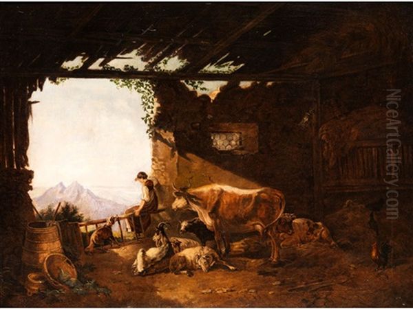 Blick In Ein Stallgebaude Mit Ausblick Aufs Hochgebirge - view 1
