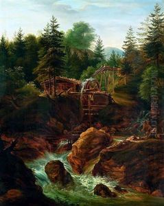 Gebirgslandschaft Mit Muhle Am Bach by Johann Jakob Dorner the Younger