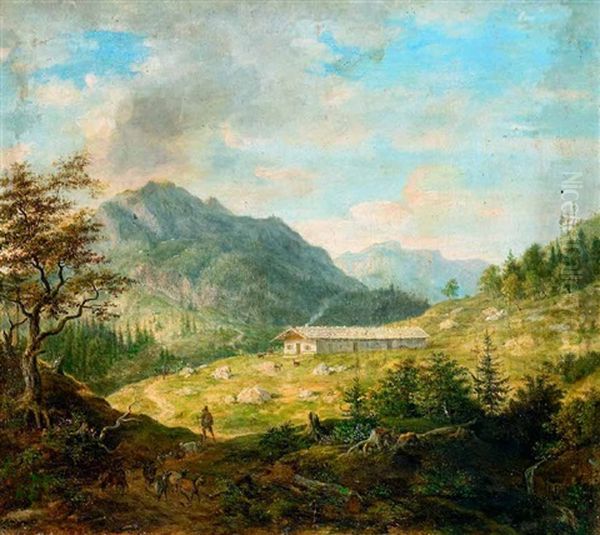 Alpenlandschaft Mit Alm Und Weidevieh - view 1
