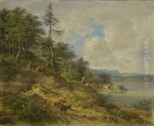 Hirte Mit Vieh Auf Dem Weg Am Seeufer Hirte Mit Vieh Auf Dem Weg Am Seeufer
