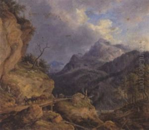 Eine Gebirgslandschaft Mit Maultiertreibern