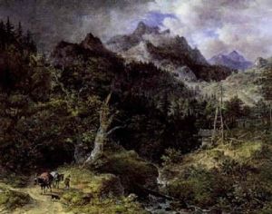 Bayrische Gebirgslandschaft Mit Maultiertreiber