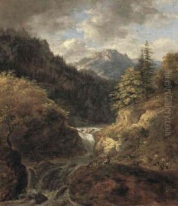 Wasserfall Bei Kreuth Mit Rastendem Hirtenjungen