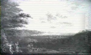 Peasants Worshipping A Statue Of Pan In An Extensive Italianate Landscape thumbnail