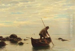 Coastal Scenery With A Fisherman In His Boat by Anton Laurids Johannes Dorph