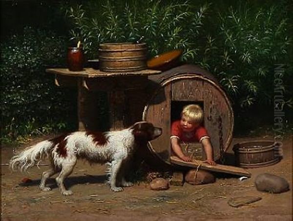 A Boy Playing With His Dog - view 1